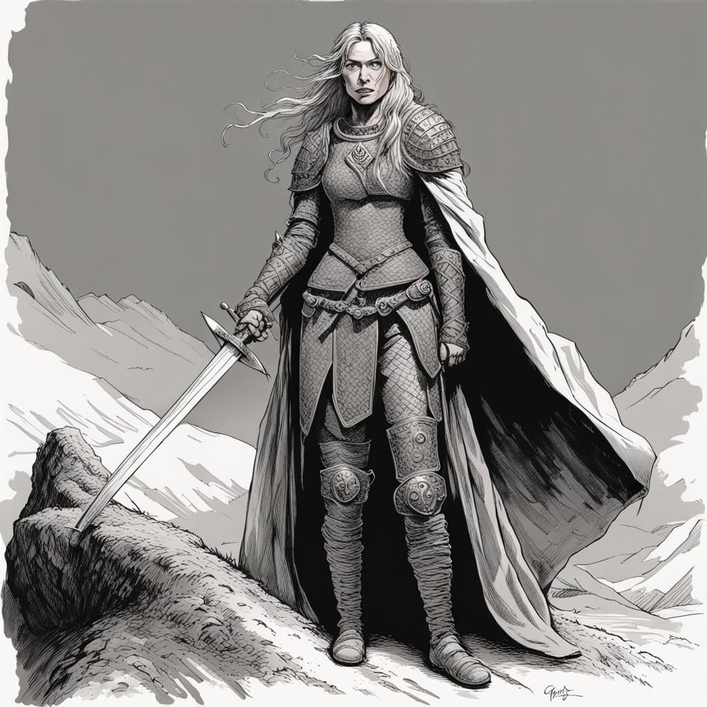 Norse Woman Warrior in Ink Horror Style
