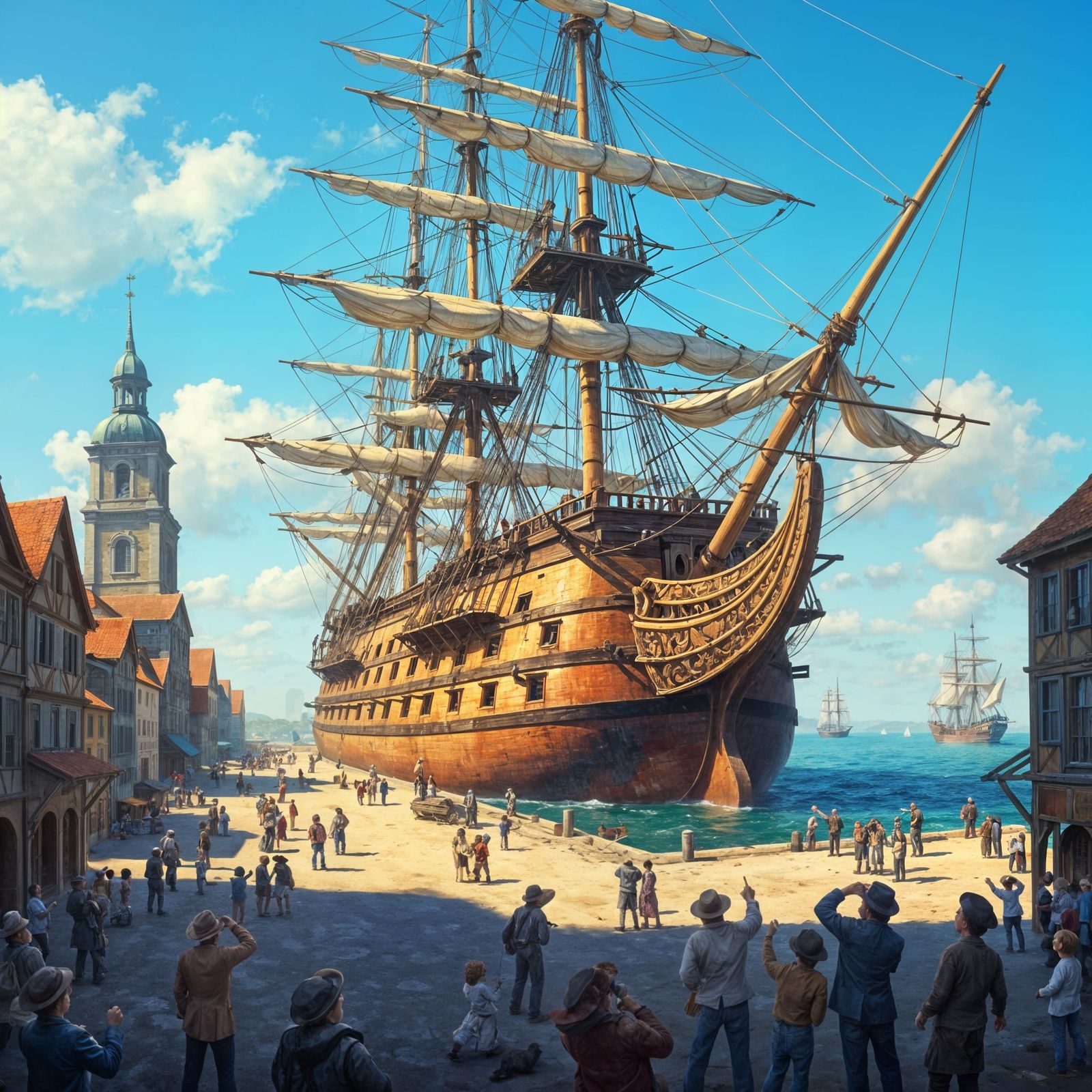 Colossal Galleon Overwhelms 18th Century Harbor in Monet Sty...