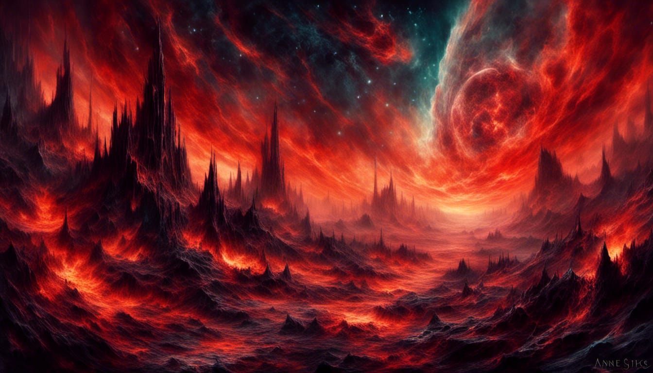 Fiery Lava Spacescape in Macabre Style