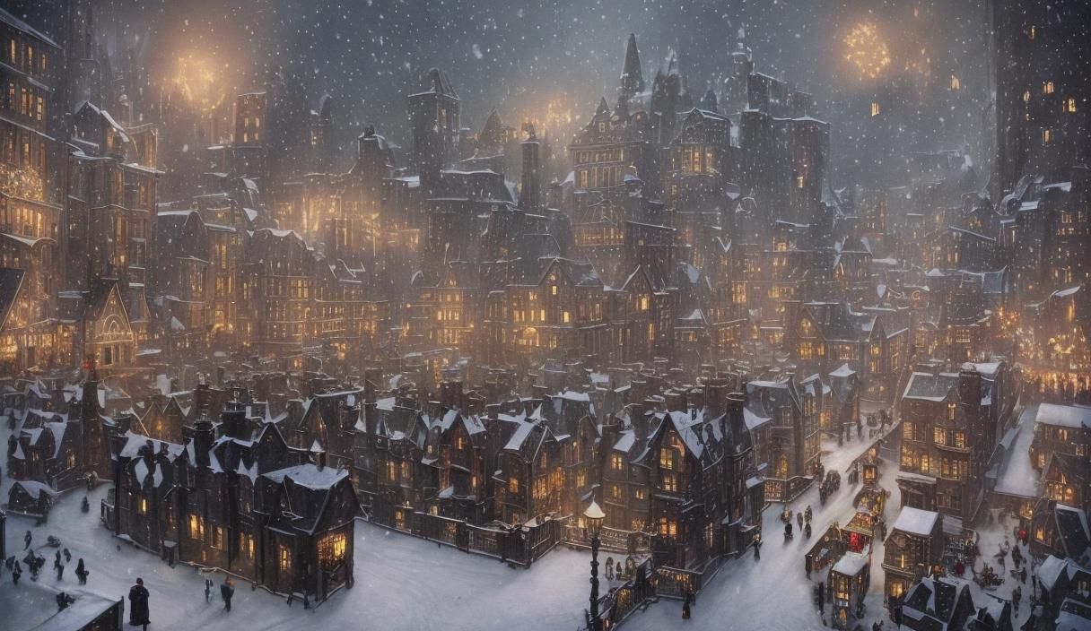 Scrooge's Christmas Flight Over Victorian London