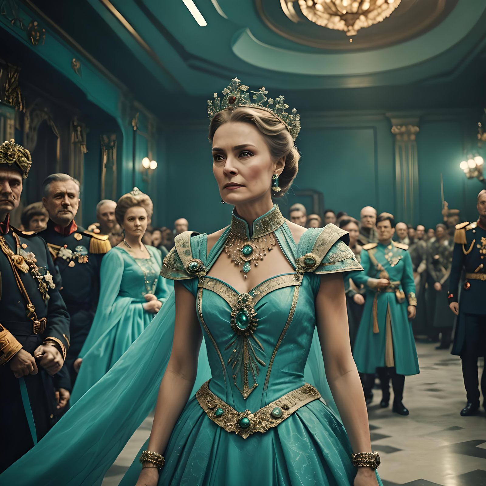 Russian Empress on Starship in Cinematic Style