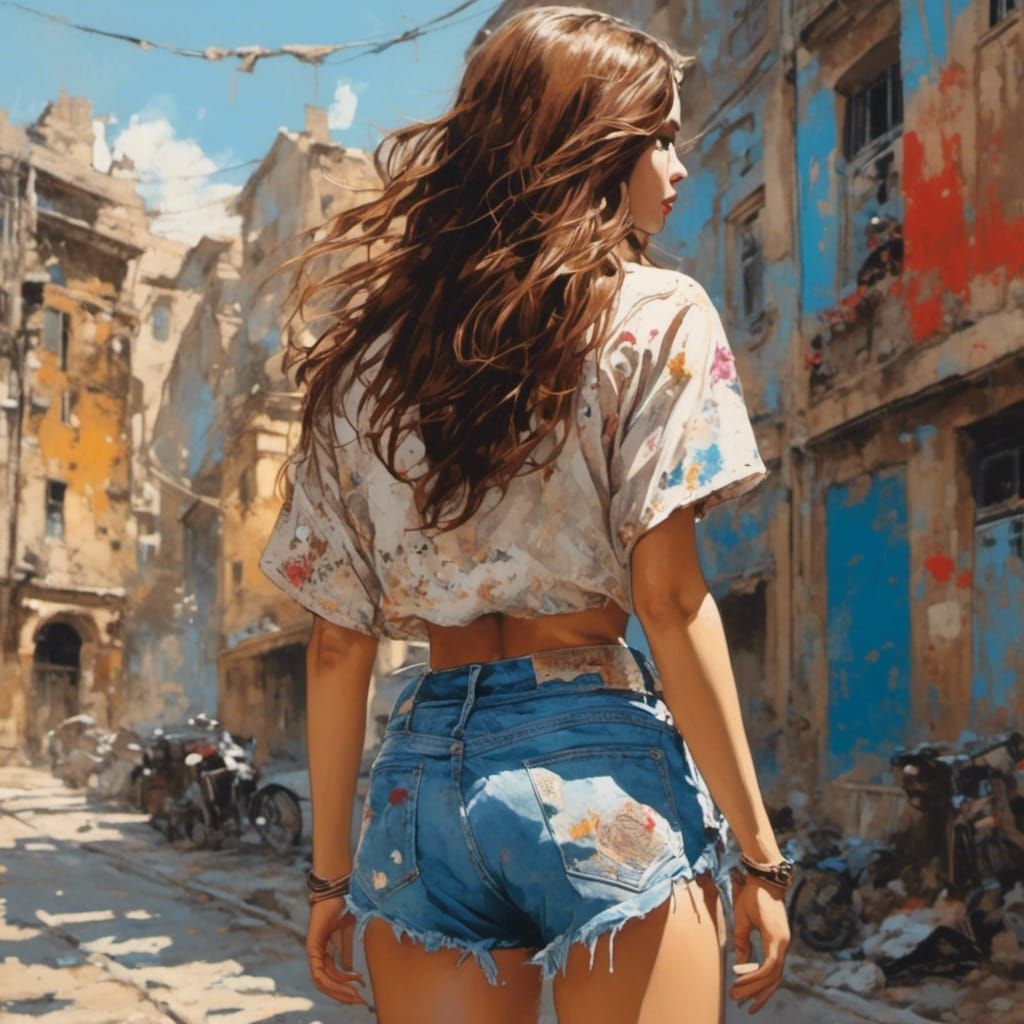 Woman with Brown Hair in Splatter Graffiti Style