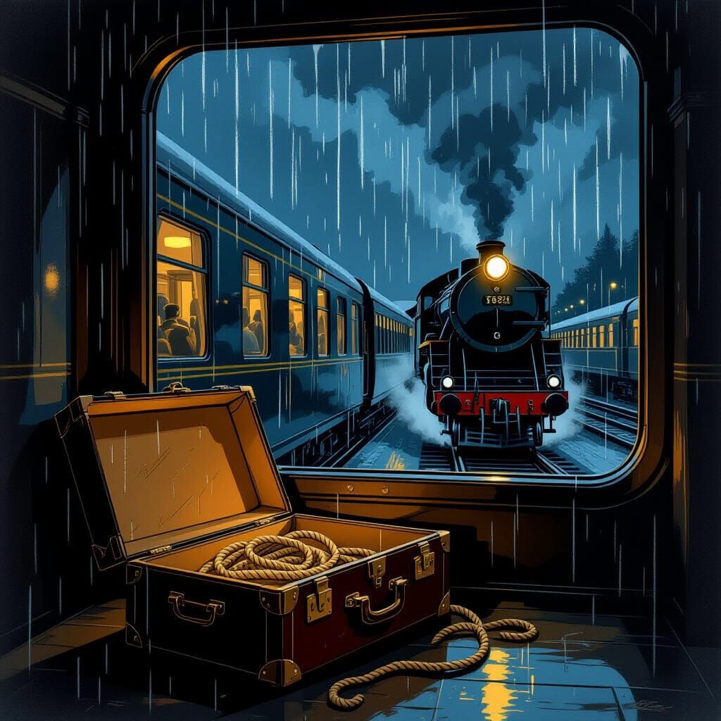 Mysterious Orient Express Scene in Art Deco Style