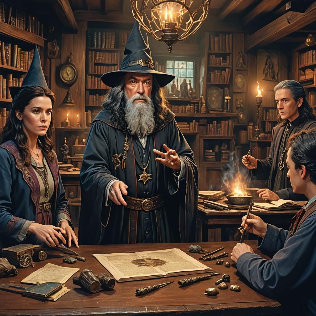 Wizard Teaching Spellcasting, Splash Art Style