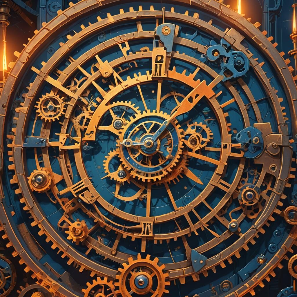 Surreal Clockwork Logo in Golden Light