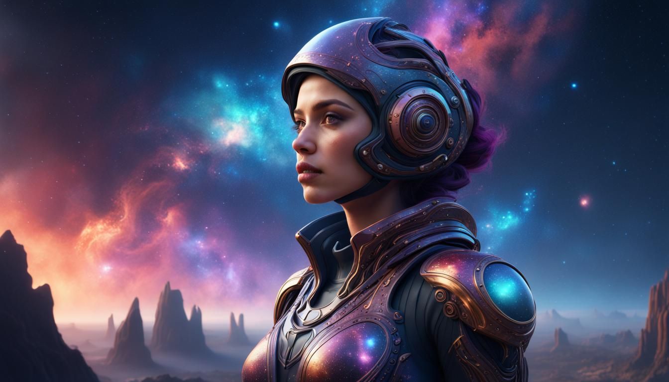 Woman Wearing a Galaxy: Detailed Fantasy Art