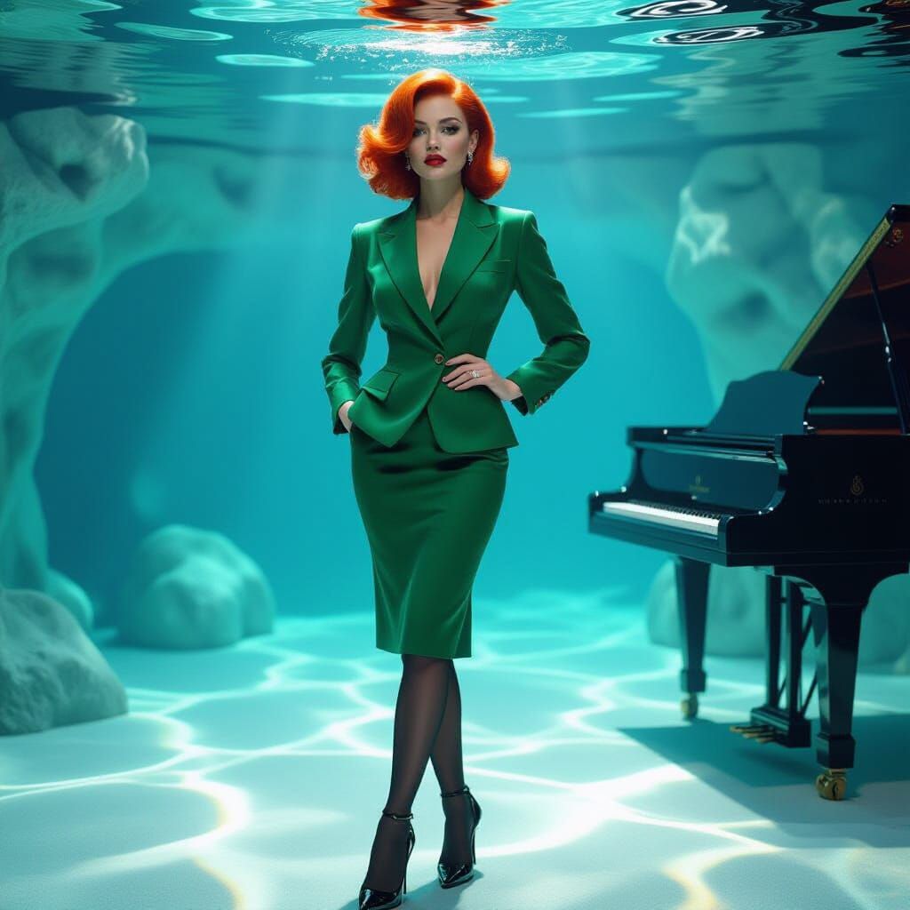 Underwater Jazz Singer in Emerald Green Suit