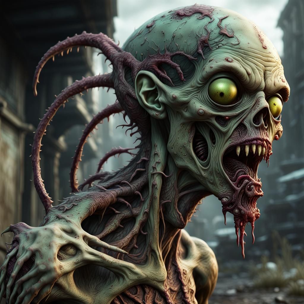 Plague-Infested Zombie Alien in Detailed Matte Painting
