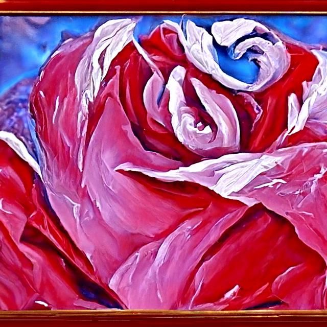 Vibrant Red Rose Impasto Oil Painting