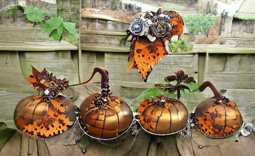Steampunk Pumpkins and Autumn Leaves