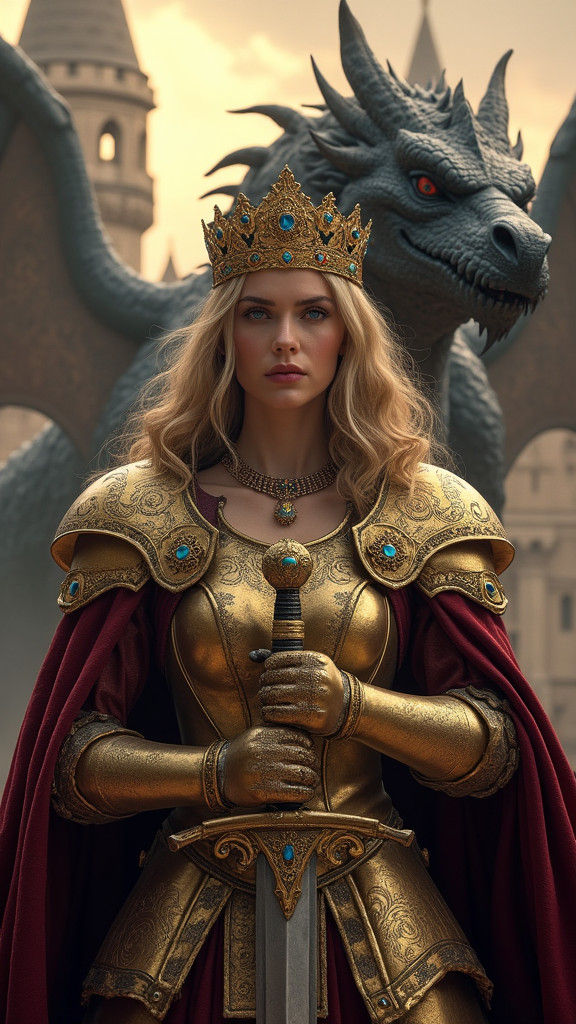 Medieval Queen with Dragon in Fantasy Concept Art