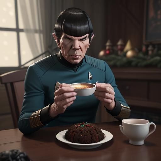 Spock Enjoys Christmas Pudding in 3D Style