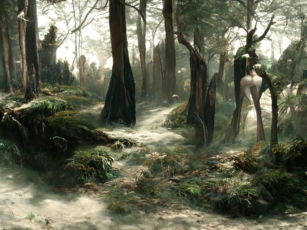 Vampires in Misty Forest, Oil Painting