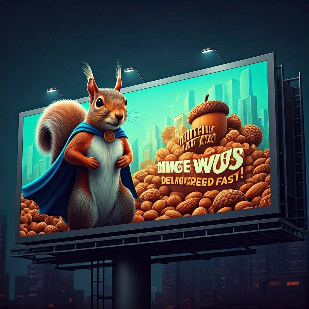 Surreal Superhero Squirrel Saves the Day in Vibrant Cityscap...