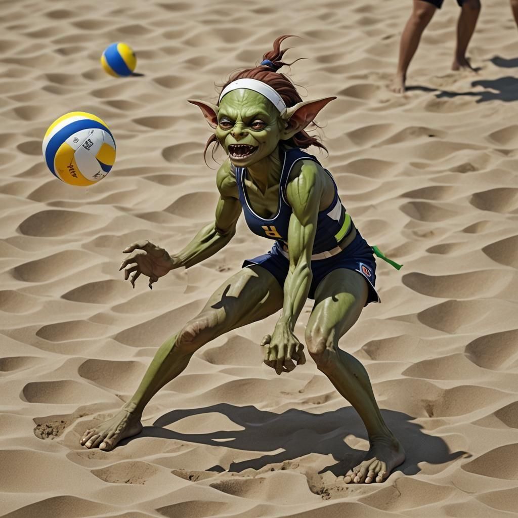 Female Goblin Plays Beach Volleyball: 3D Anime Art