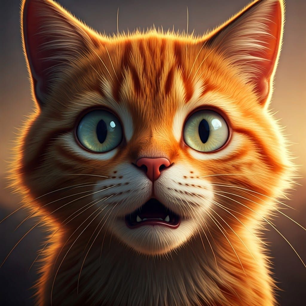 Vibrant Cartoon Feline Face in Warm Afternoon Light