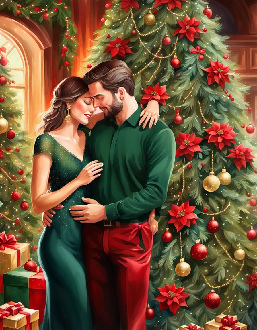 Couple in Love at Christmas, Hyperrealistic Digital Art