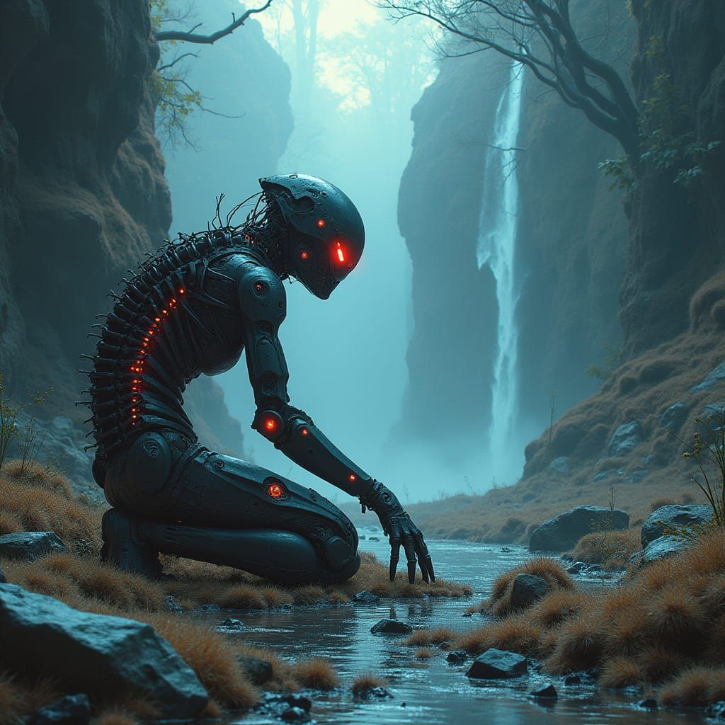 Futuristic Scavenger in Neon Canyon