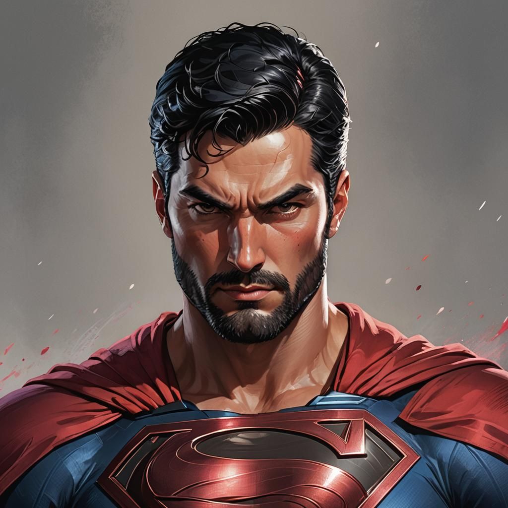 Muscular Superman Portrait in Alcohol Ink Style