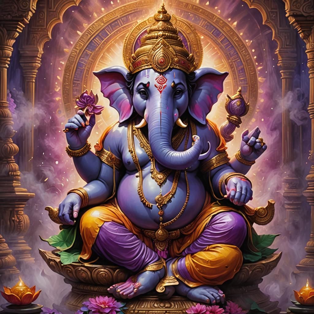 Ganesha in Divine Aura: Traditional Indian Art