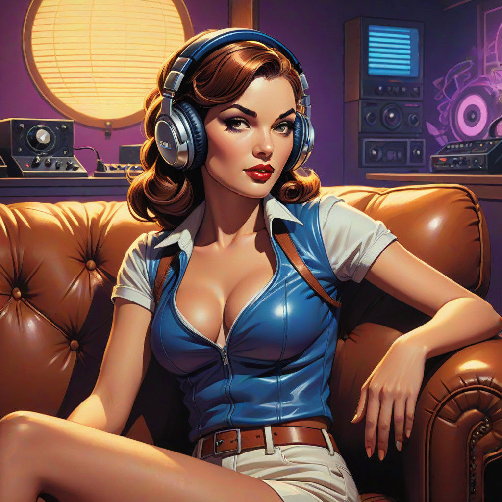 Stunning Female DJ in Pin-Up Comic Book Art Style