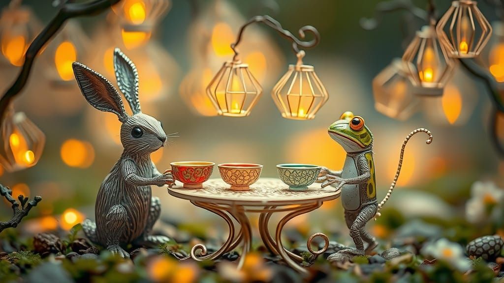 Wire Animals' Dreamy Tea Party: Surreal Garden Sculpture
