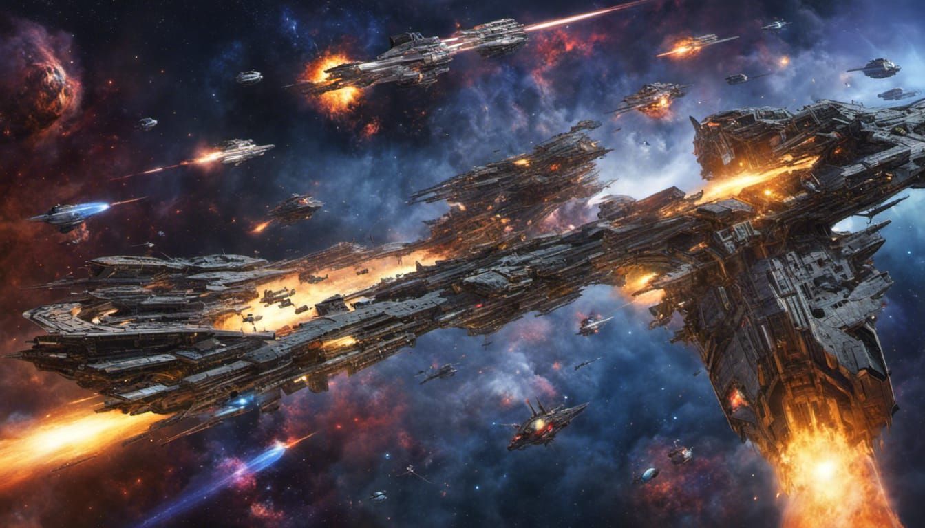Epic Space Battle with Spaceships and Explosions