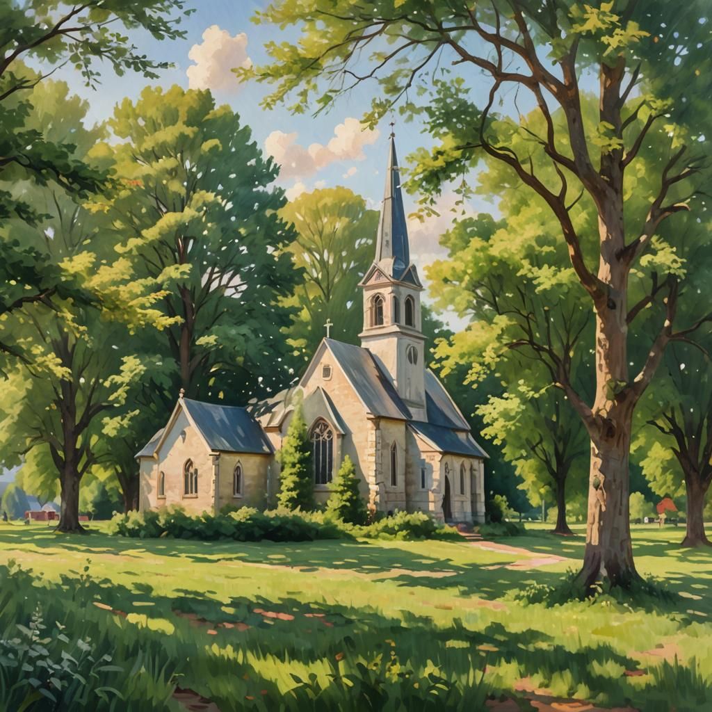 Idyllic Country Church in Impressionist Style