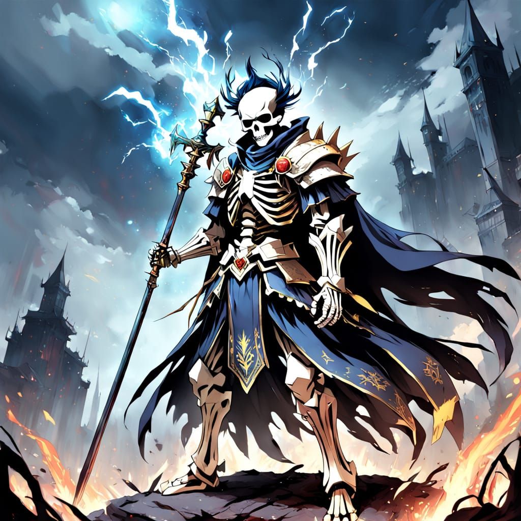 Majestic Skeleton King of Elements in Dark Fantasy Style