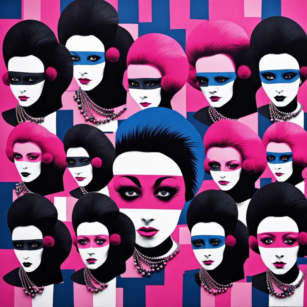 Punk Mime Portrait in Retro Collage Art