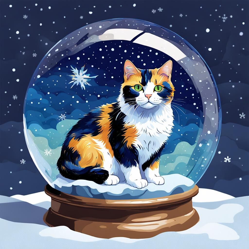 Calico Cat in Van Gogh Night Sky Snow Globe
