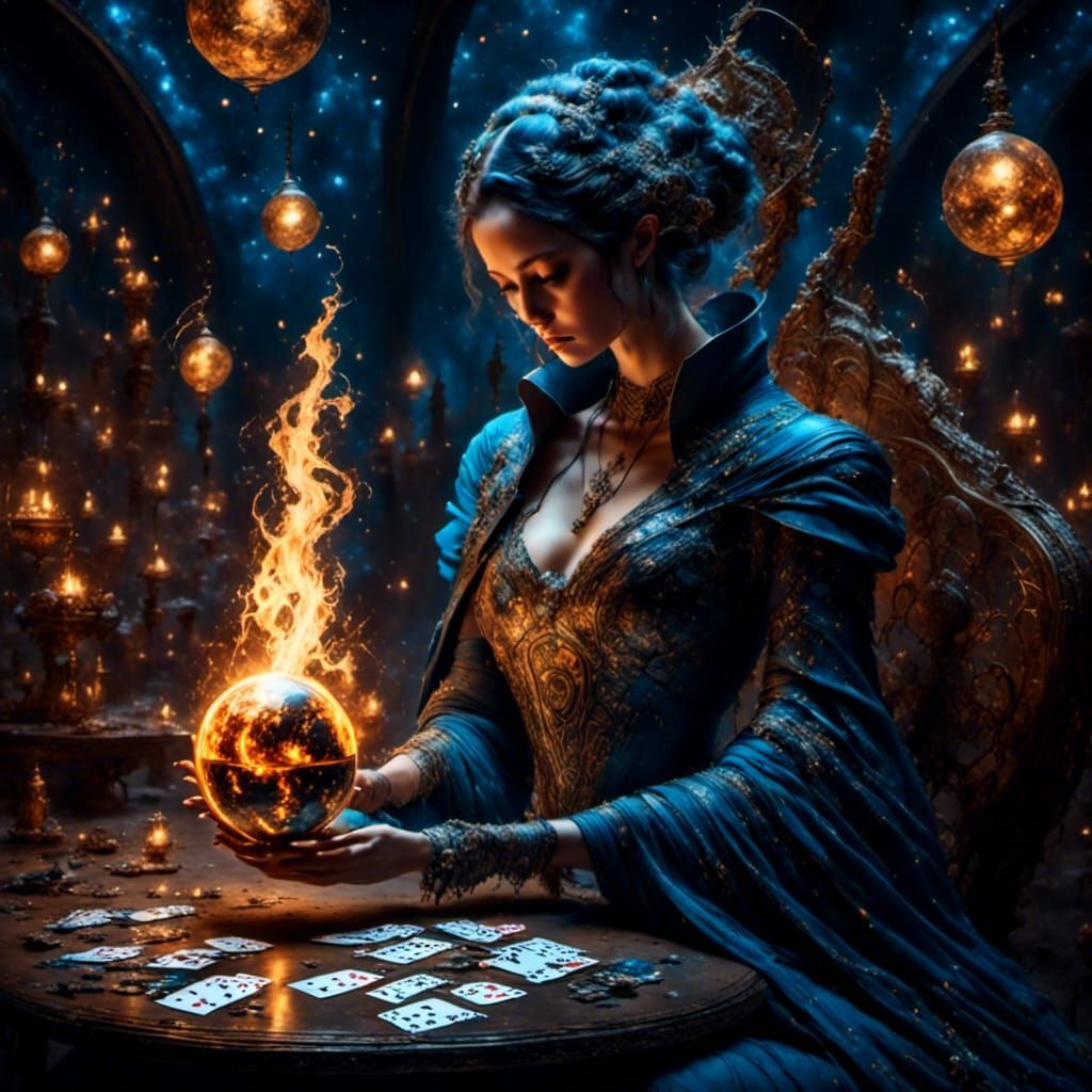 Wizard with Death Star in Cosmic Dreamscape