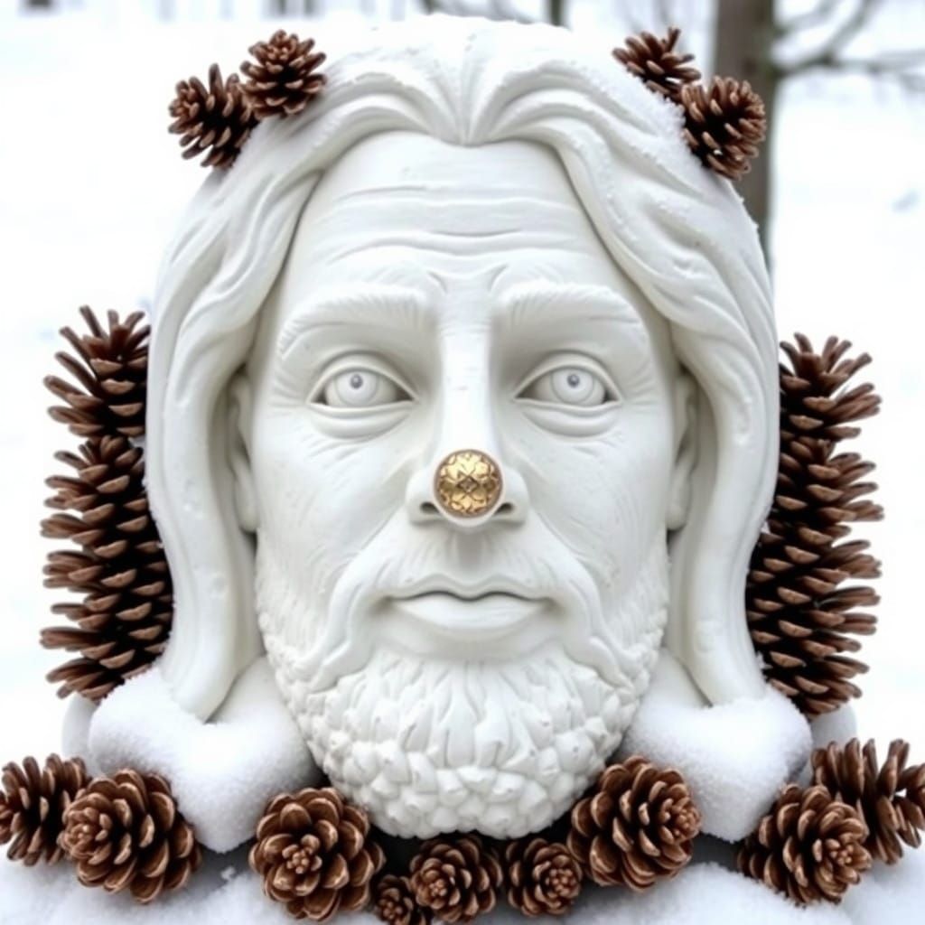 Winter Portrait Sculpture with Pine Cones