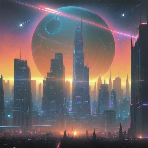 Coruscant and Death Star in Anime Comic Style