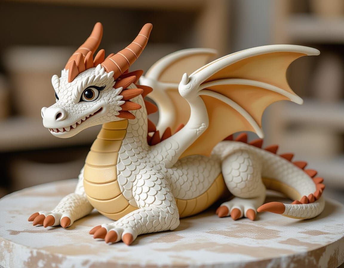 Terrifying Clay Dragon Statuette on Pottery Wheel