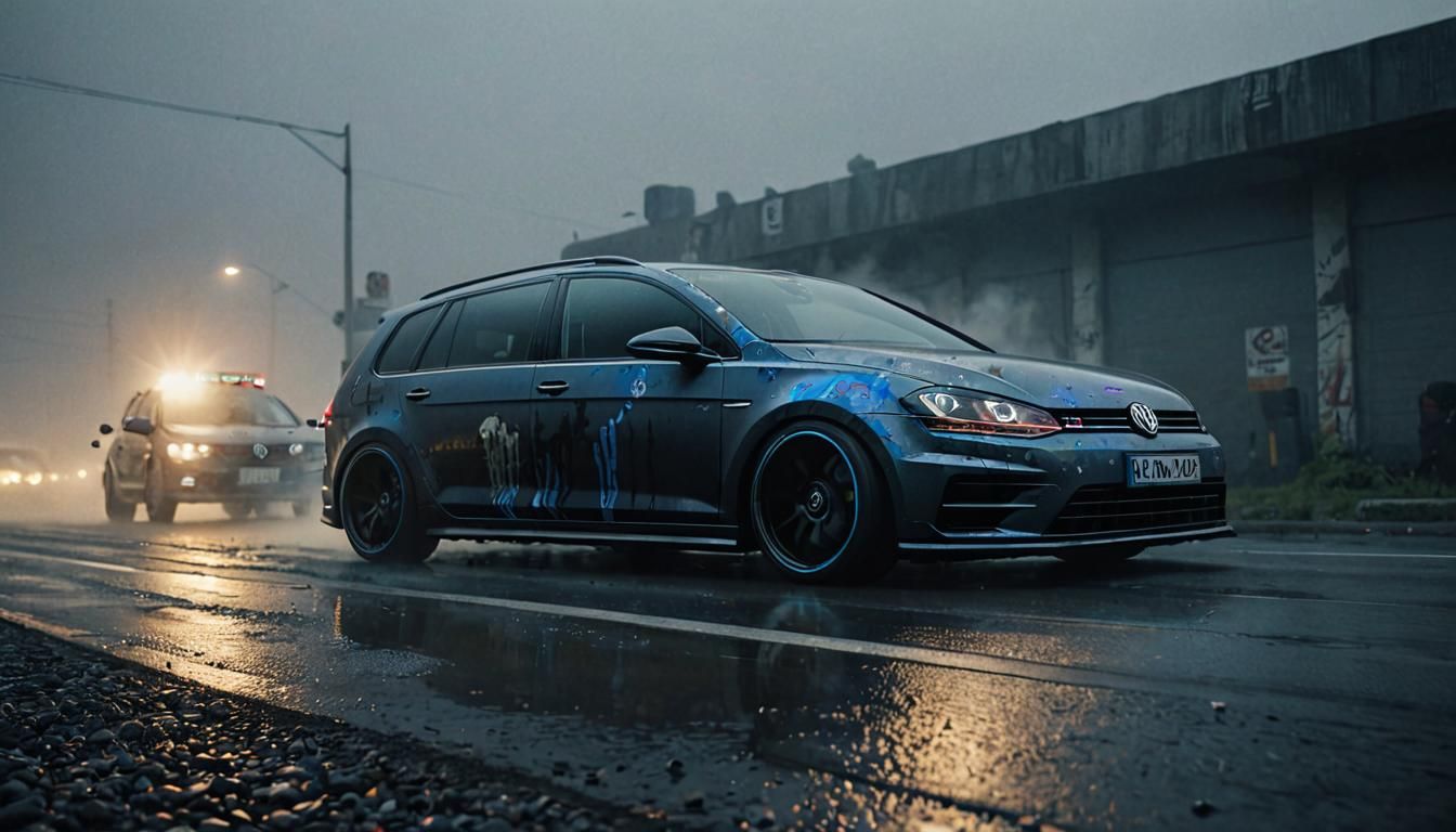 VW Golf 7R Drifting in Street Art Style