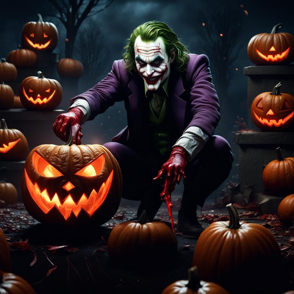 Joker Carves a Bloody Pumpkin: Fantasy Concept Art