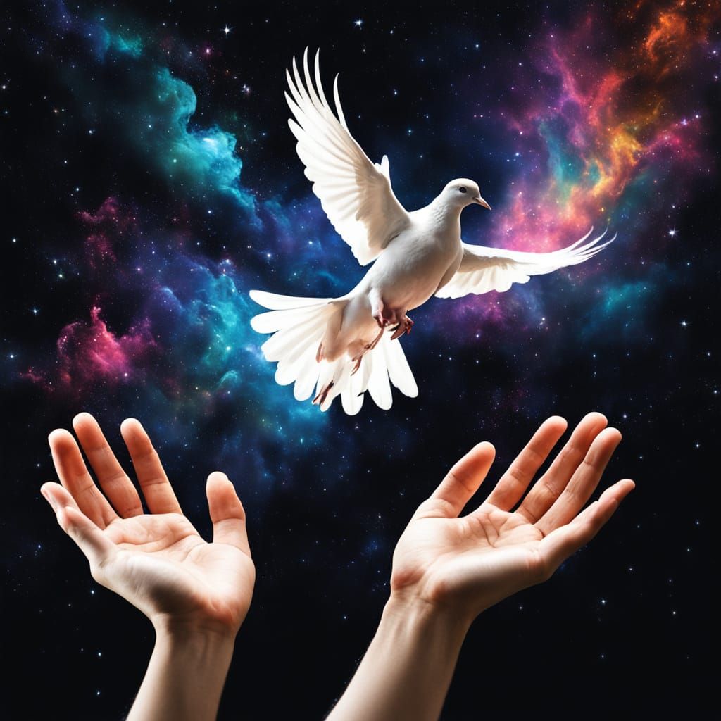 Cosmic Dove Ascends in Vibrant Colors