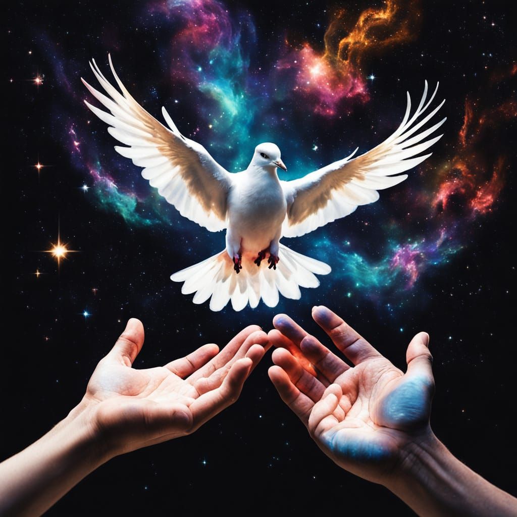 Cosmic Hands Release a Glistening Dove in Space
