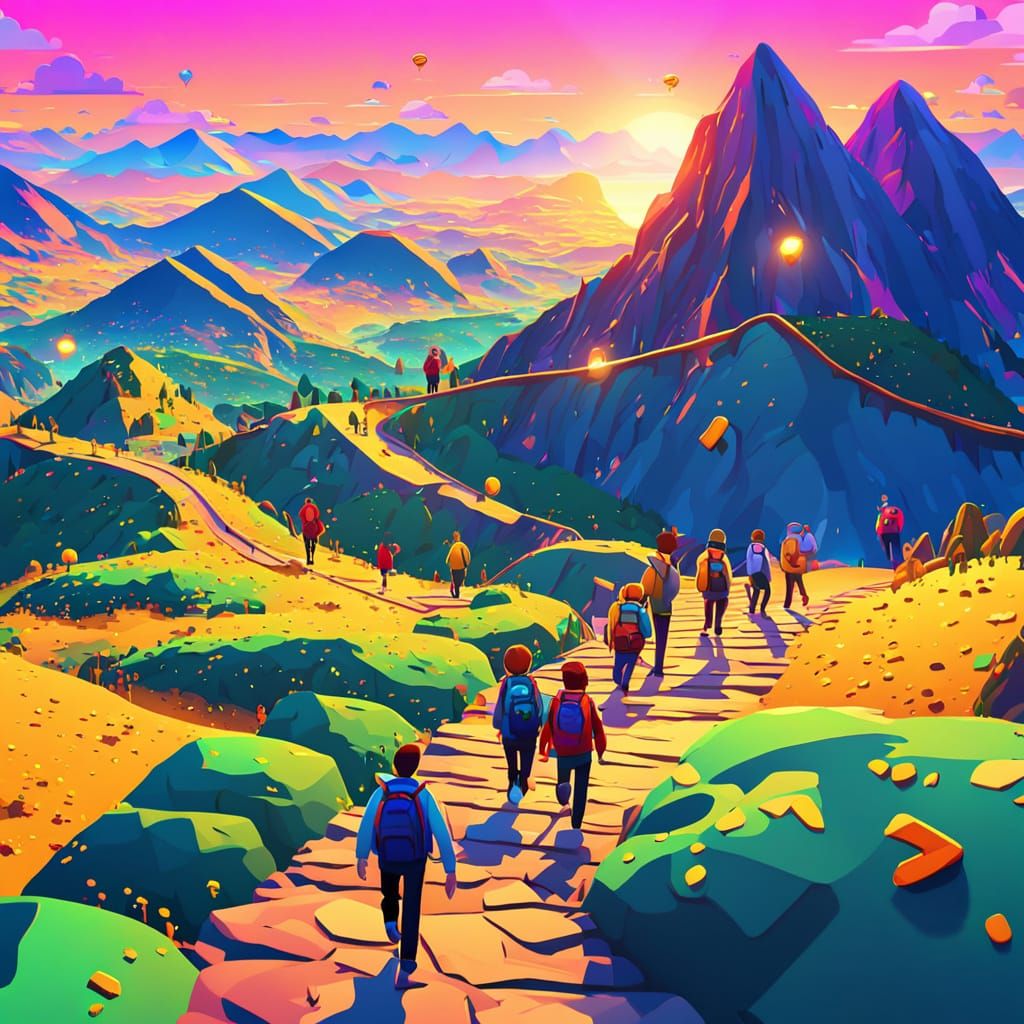 Vibrant Cartoon Emojis Adorn Mountain Edges