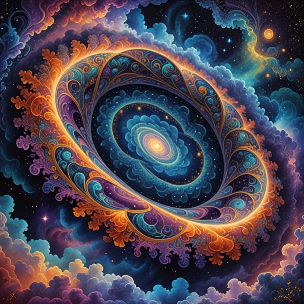 Cosmic Mobius Strip Sculpture in Vibrant Galaxy