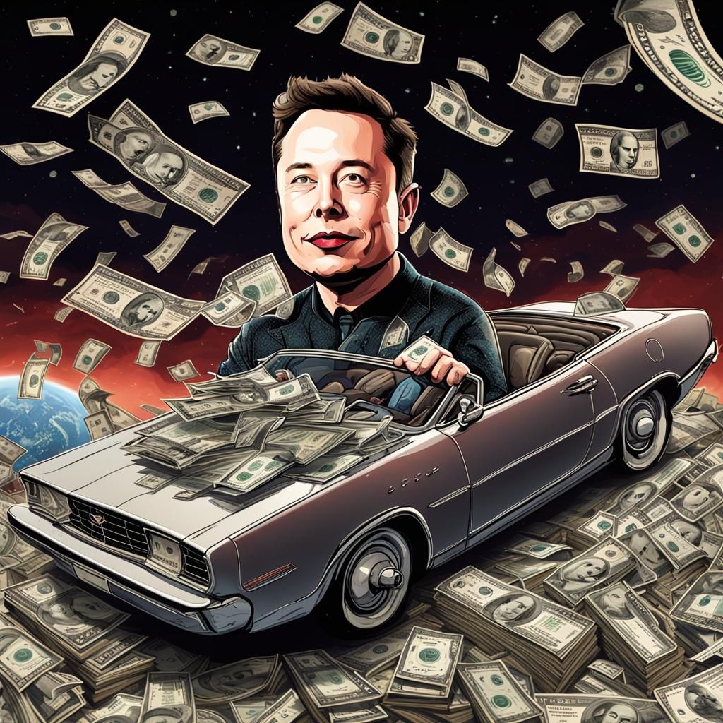 Satirical Cartoon: Elon Musk as SpaceX Rocket