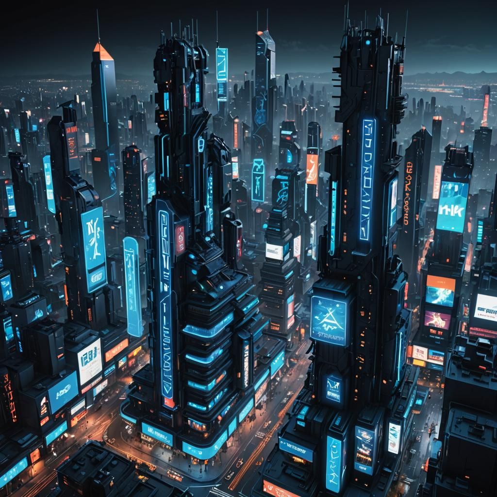 Cyberpunk Cityscape with Holographic Billboards in 8K