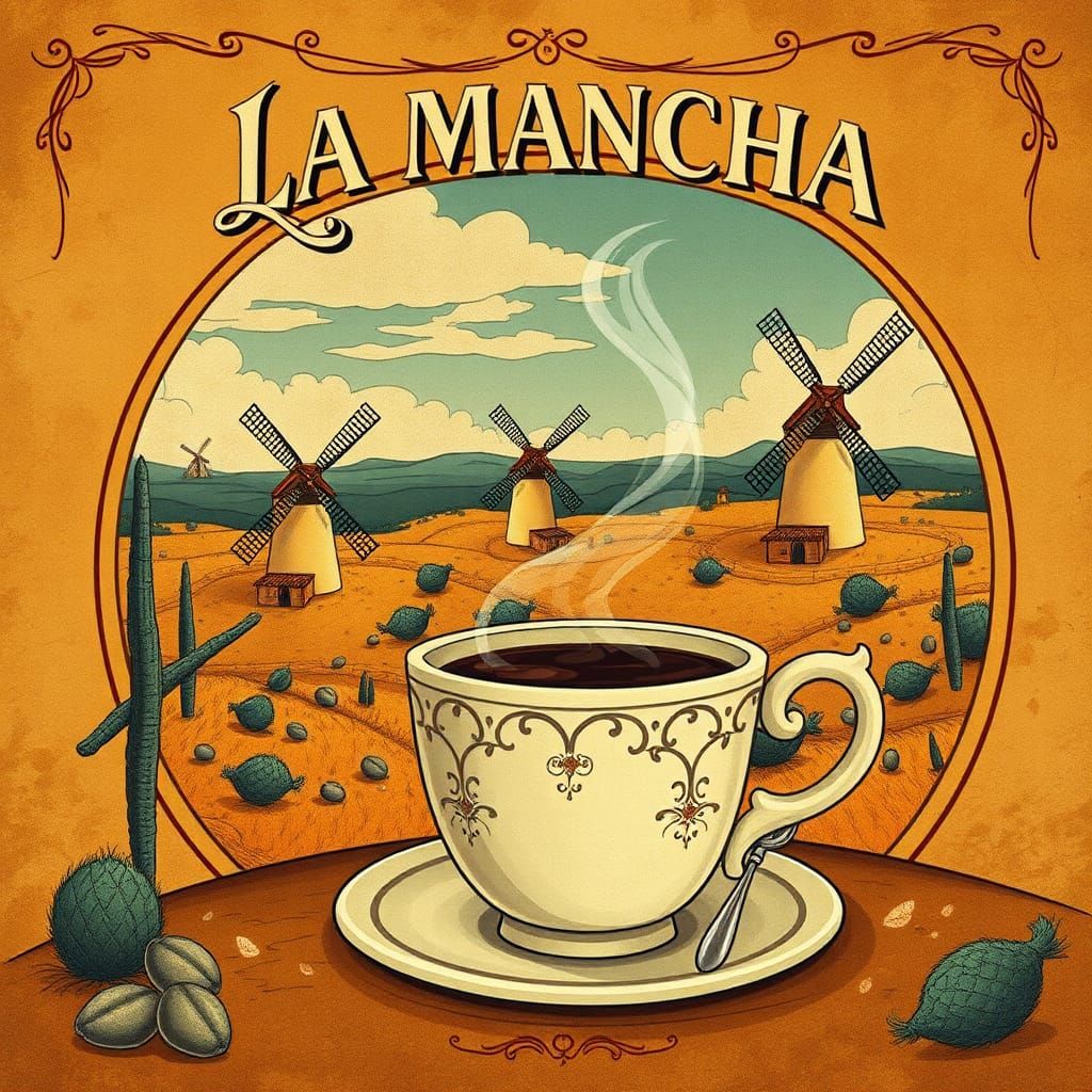 Coffee and Windmills: Vintage Art Nouveau Illustration