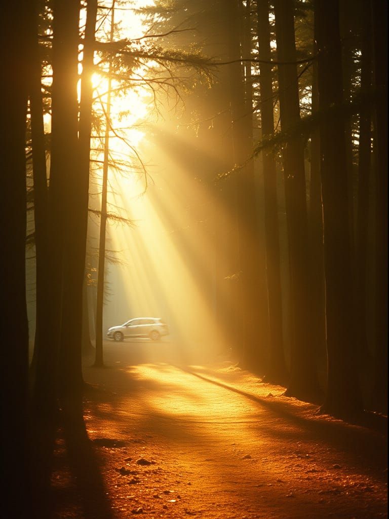 Golden Hour Forest in Nostalgic 35mm Film Style