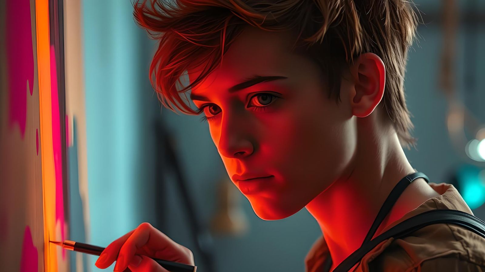 Futuristic Apprentice Prepares Colorful Ritual