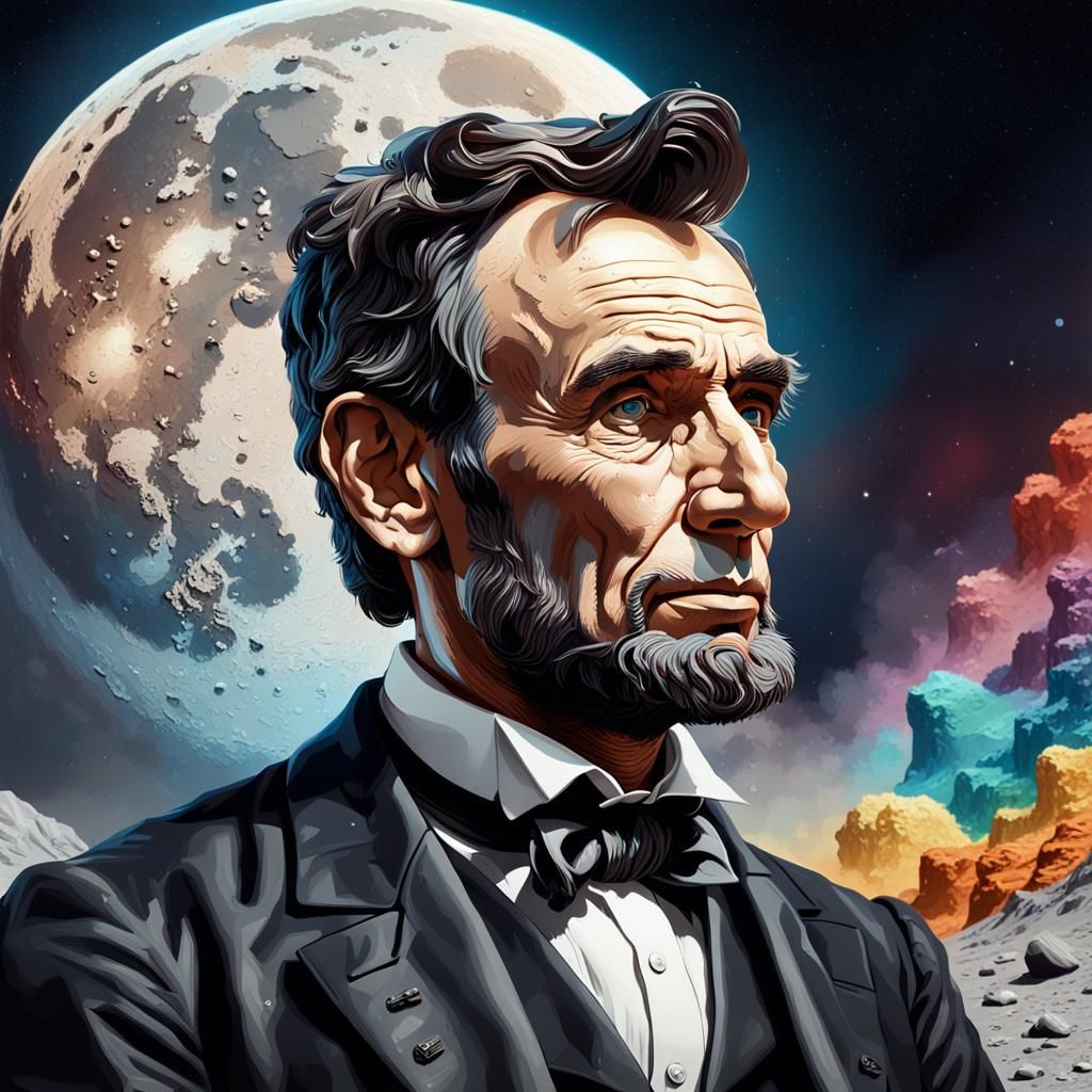 Abraham Lincoln on the Moon in Hyperrealistic Style