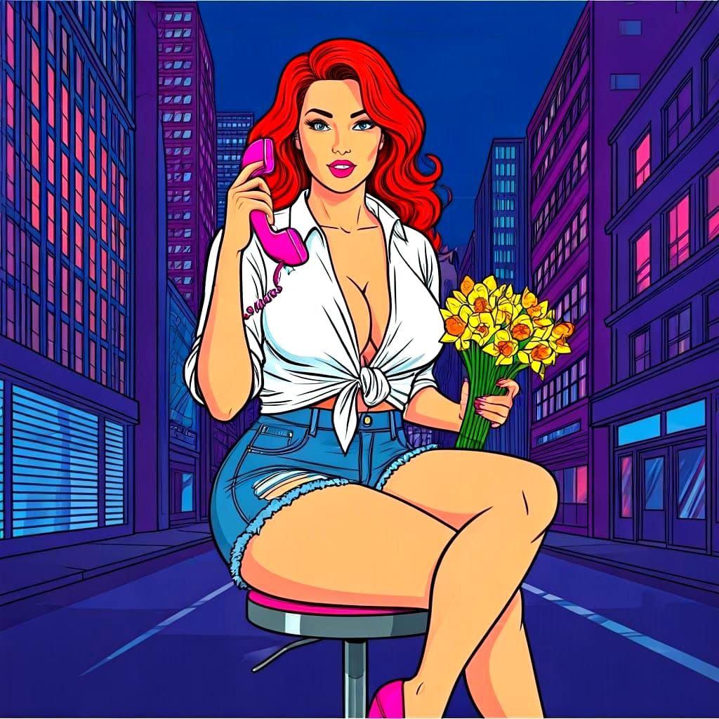 Cheerful Pop Art Pin-Up Girl with Daffodils