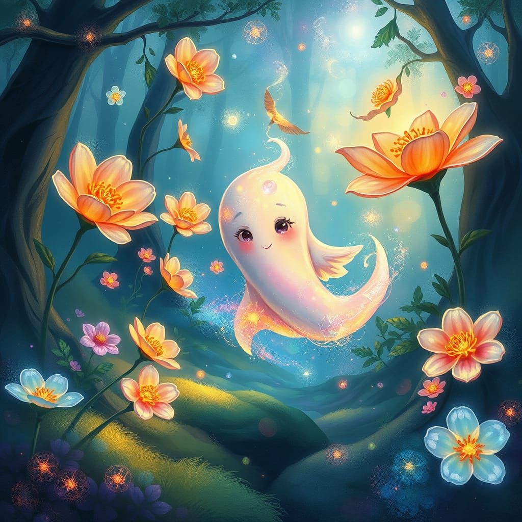 Whimsical Stardust Ghost in Fantastical Forest