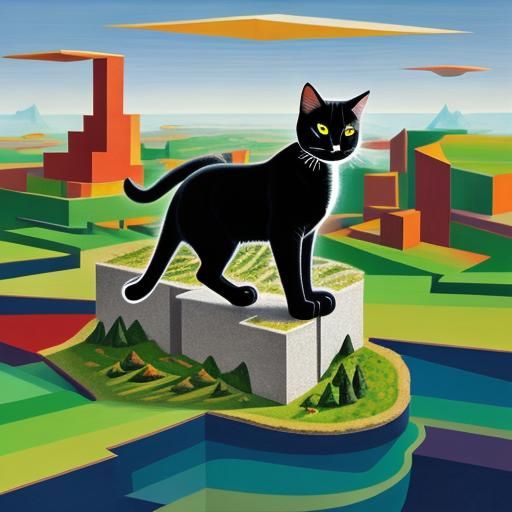 Cats Rule: A Surreal Cubist Landscape